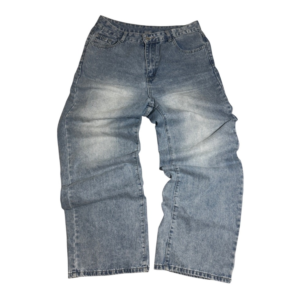 SHEIN‎ Tall Light Wash Wide Leg Jeans High Waisted Denim Blue Size L